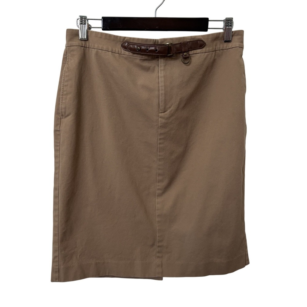 Lauren Ralph Lauren Tan Cotton Blend Belted Pencil Skirt Khaki Size 10 Office‎